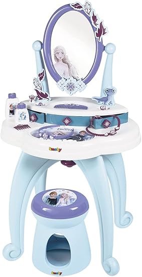 Smoby Disney, Frozen 2 in 1 Hairdressing Table, 10 accessories: 1 stool, 2 flasks, 1 necklace, 1 plastic headband, 3 rings, 1 bracelet, 1 hair clip, 1 comb, Purple