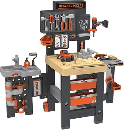 Smoby Black and Decker Kids Mega Centre Workbench with 95+ Accessories Pretend play toy workbench with tools