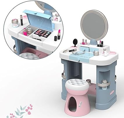 SMOBY BEAUTY CENTRE DRESSING TABLE - Adjustable mirror, stool. 15 pieces pretend makeup, tiara, hair play tools - perfect for creative play - educational interactive gift for children aged 3 4 5 6 7