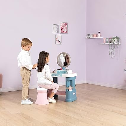 SMOBY BEAUTY CENTRE DRESSING TABLE - Adjustable mirror, stool. 15 pieces pretend makeup, tiara, hair play tools - perfect for creative play - educational interactive gift for children aged 3 4 5 6 7