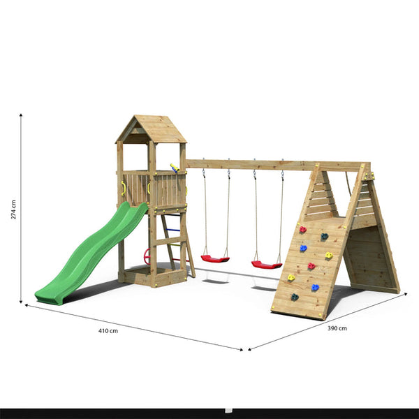 Mixter play centre with double swing, climbing ladder, climbing rope and slide