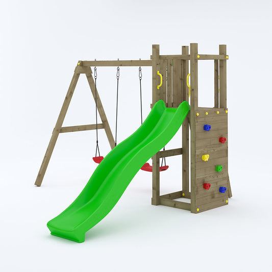 Shire Rumble Ridge Climbing Frame with Rock Wall, Double Swing and Slide