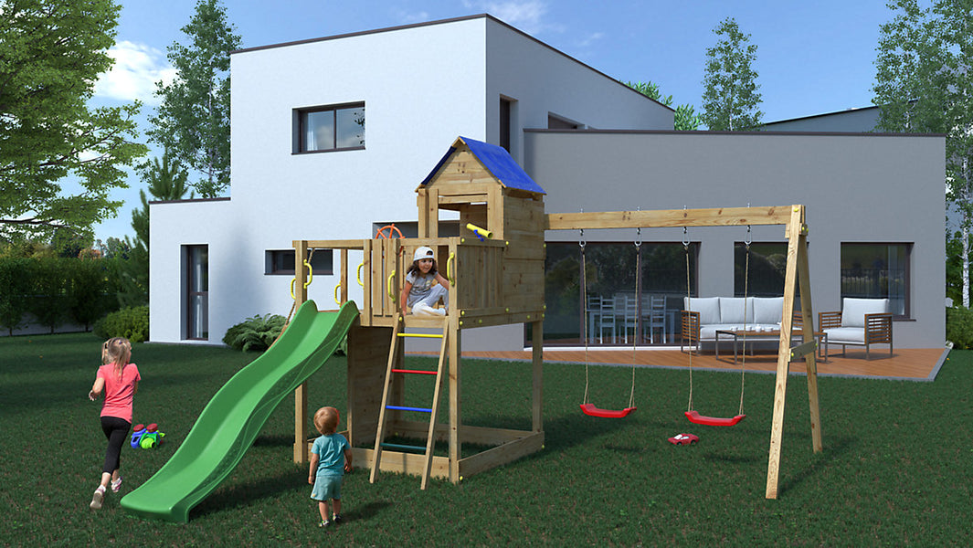 Shire Treehouse Climbing Frame with Double Swing and Slide