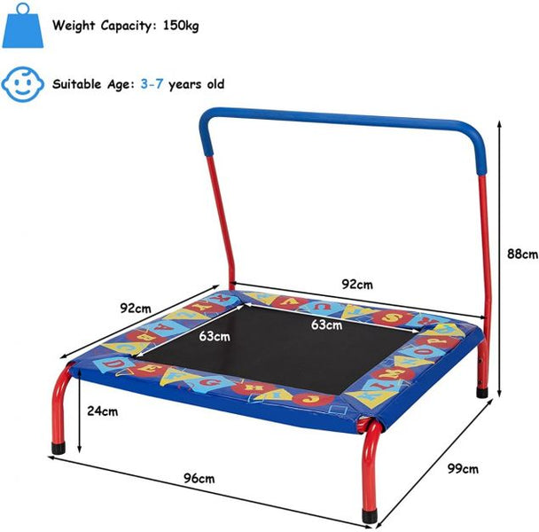 Kids Square Trampoline with Padded Safety Cover and Foam-Covered Handrail