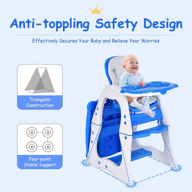 Convertible Baby High Chair with 5 Point Harness and Adjustable Feeding Tray