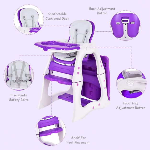 Convertible Baby High Chair with 5 Point Harness and Adjustable Feeding Tray