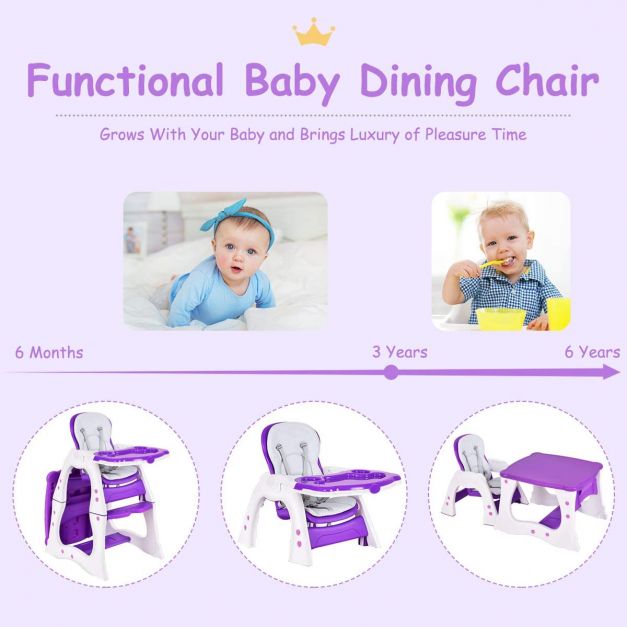 Convertible Baby High Chair with 5 Point Harness and Adjustable Feeding Tray