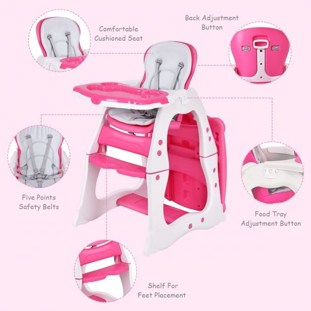 Convertible Baby High Chair with 5 Point Harness and Adjustable Feeding Tray