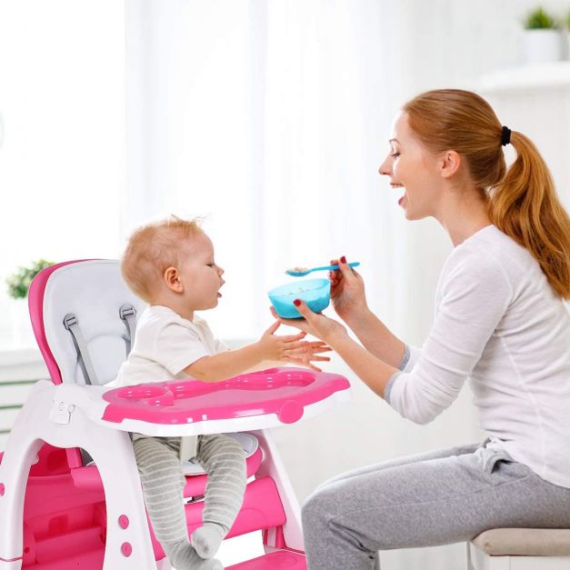 Convertible Baby High Chair with 5 Point Harness and Adjustable Feeding Tray