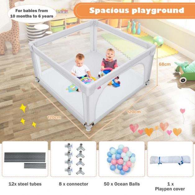 Playpen Baby Toddlers Safety Activity Fence with 50 Ocean Balls
