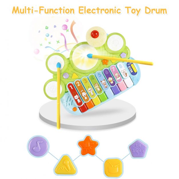 3 in 1 Baby Musical Toy Instrument with Drum Sticks and Lights
